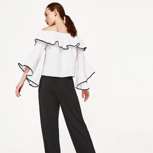 Zara off the shoulder white poplin top